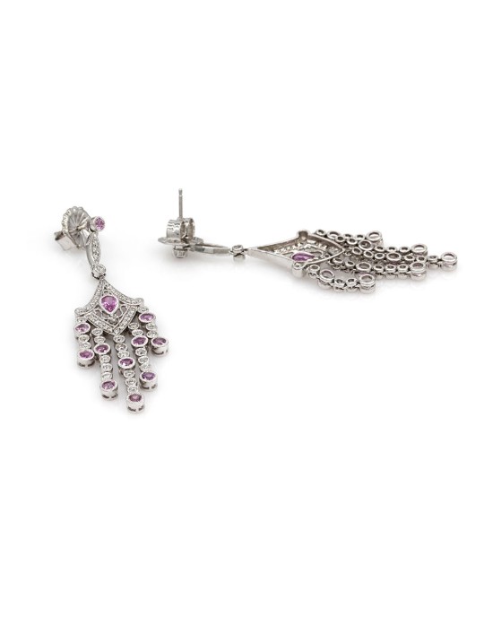 Pink Sapphire and Diamond Earrings in Gold
